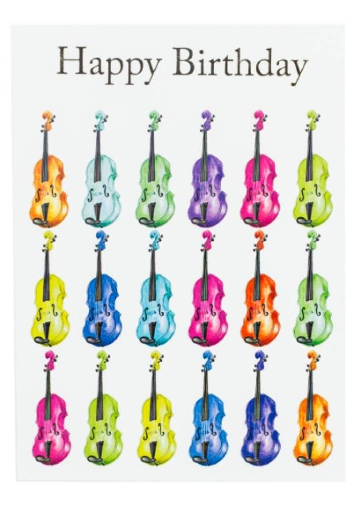 Multicoloured Violins Happy Birthday Card