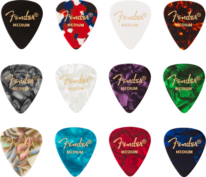 Fender Celluloid Melody Guitar Picks 351 Shape, Assorted Colours, Medium, 12-Pack