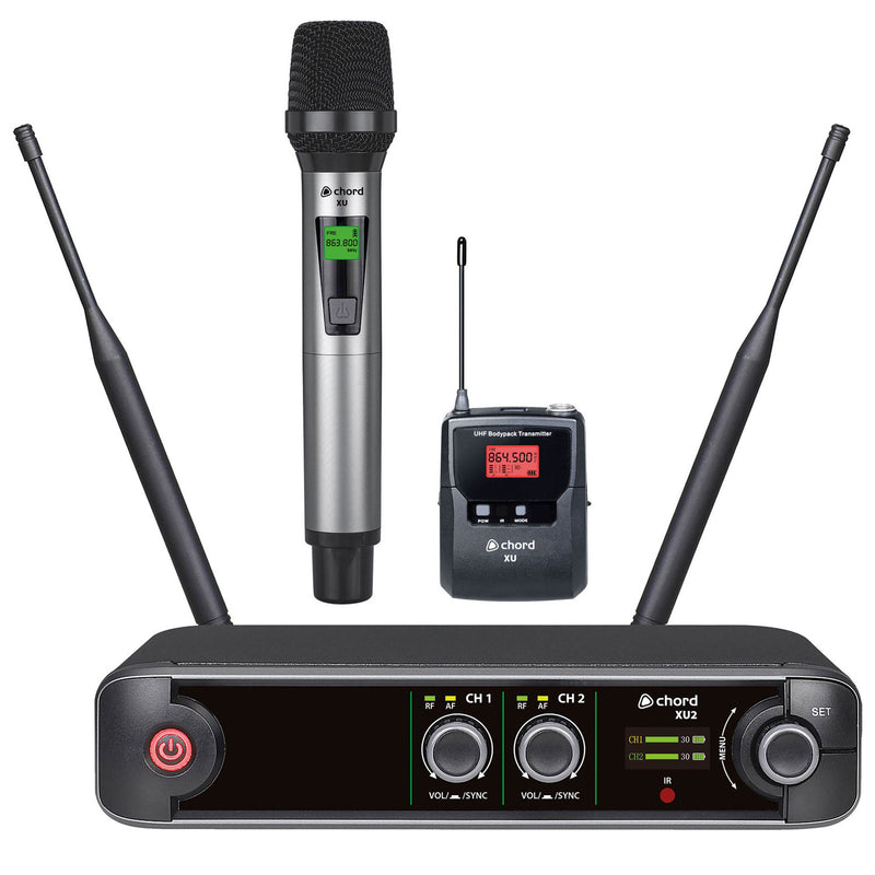 XU2 Series Dual Combo UHF 1 Handheld + 1 Bodypack Microphone System