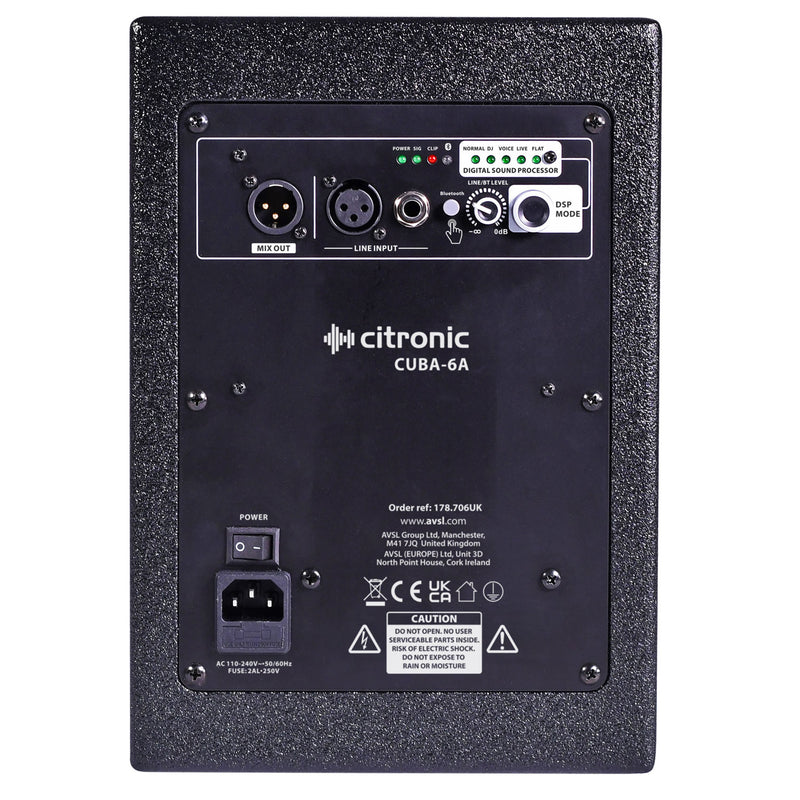 Citronic CUBA-6A 6.5" Active PA Speaker, with DSP & Bluetooth