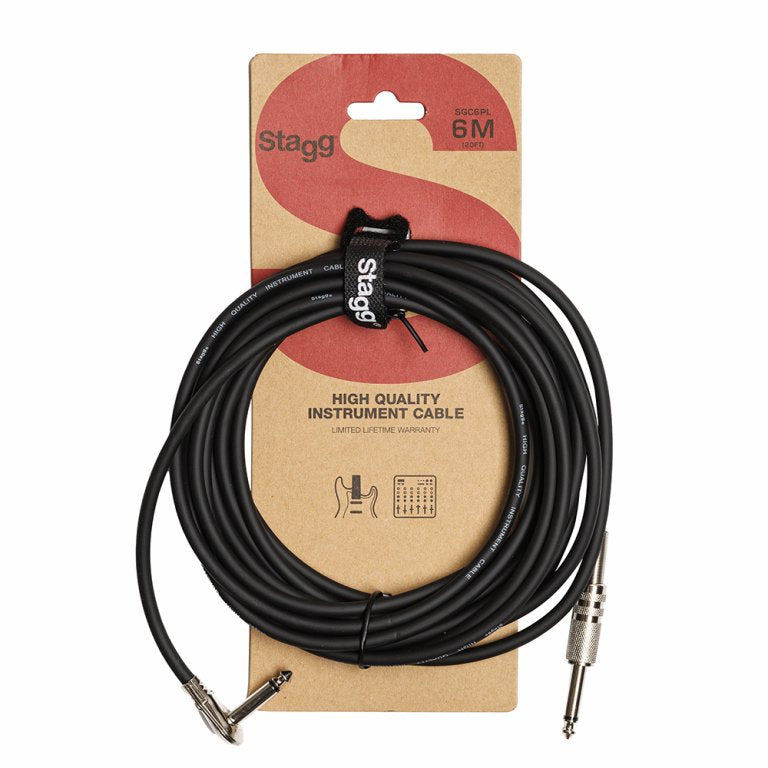 Stagg S Series Instrument Cable 6m 6.3mm Jack to 6.3mm Jack Cable (One Right Angle Jack)