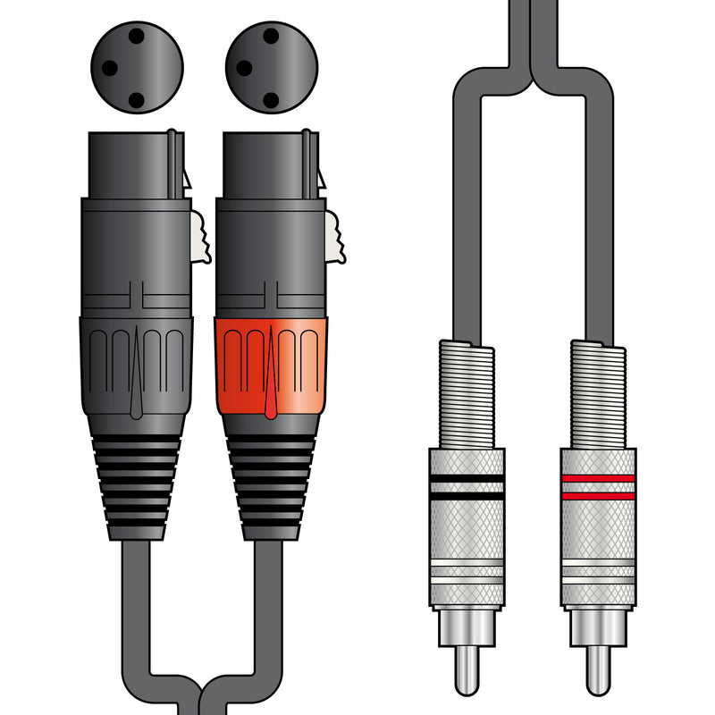 Citronic Classic Audio Leads 2 x XLR Female - 2 x RCA Plugs (3M)
