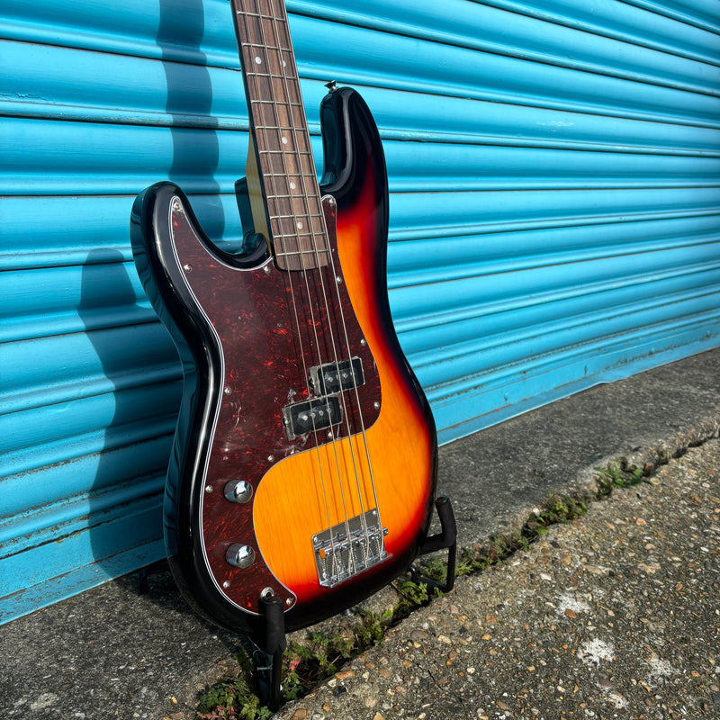 SX P Bass Style Electric Bass in 3 Colour Sunburst Left Handed with Gig Bag