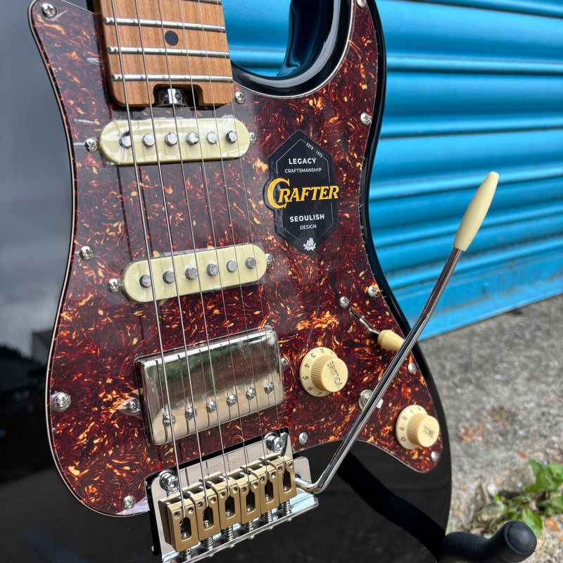 Crafter Crema HSS Electric Guitar - Cosmic Black with Maple Fingerboard