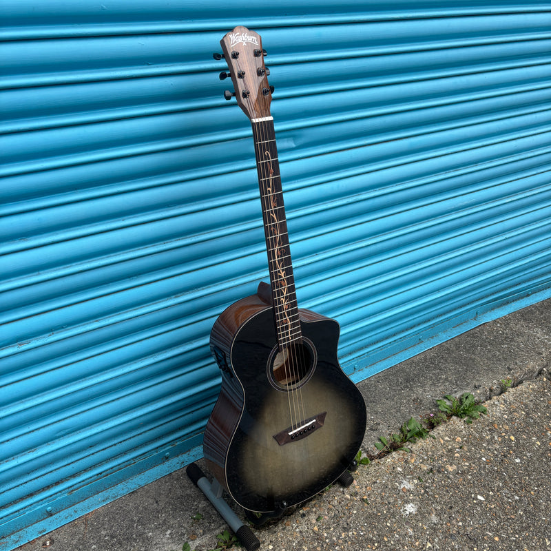 Washburn VITE S9V Bella Tono Studio Cutaway Electro Acoustic Guitar Gloss Charcoal Burst