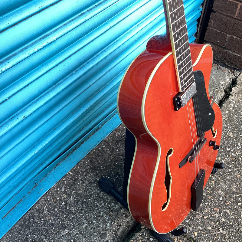 Ozark Jazz Archtop Guitar in Orange Finish