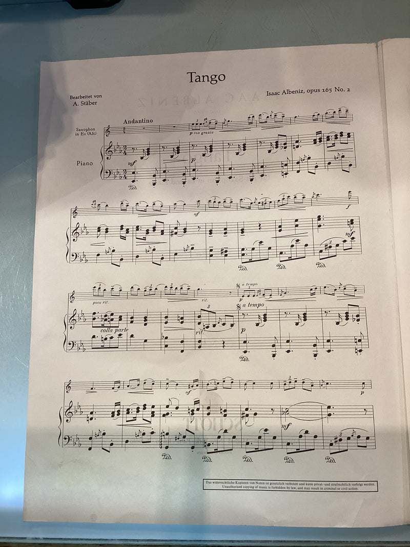 Isaac Albeniz Tango Opus 165 No.2 for Alto Saxophone and Piano BSS 33749