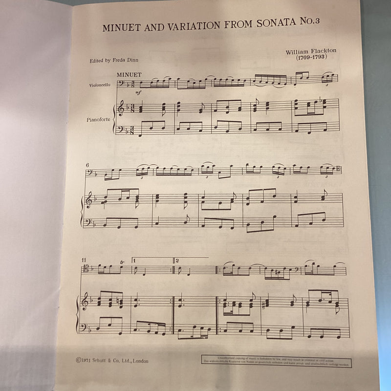William Flackton Minuet and Variation from Sonato No.3 for Cello and Piano Ed 11056