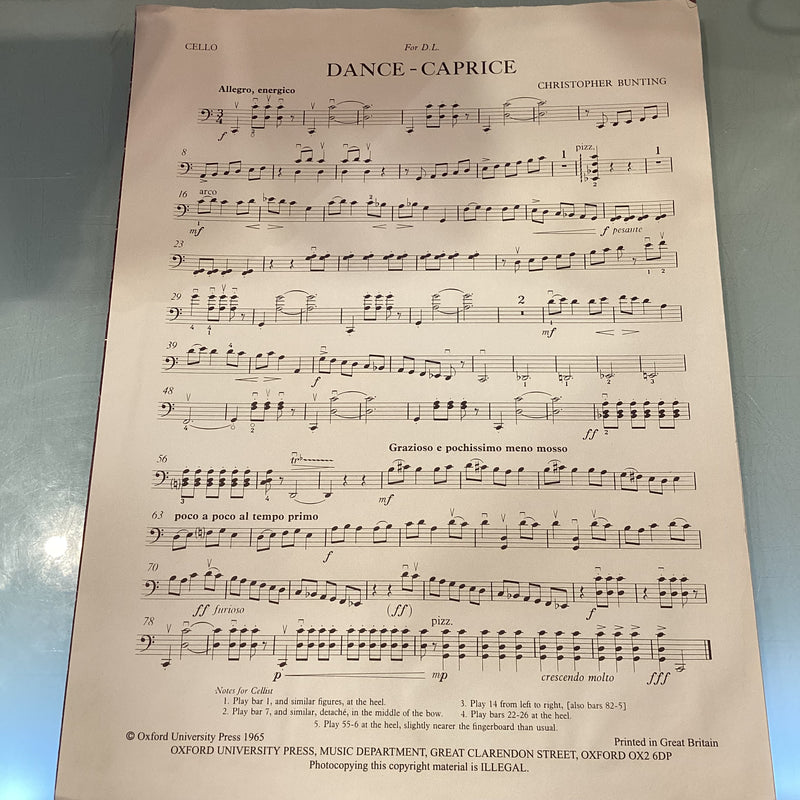 Dance Caprice by Christopher Bunting for Cello and Piano - OUP