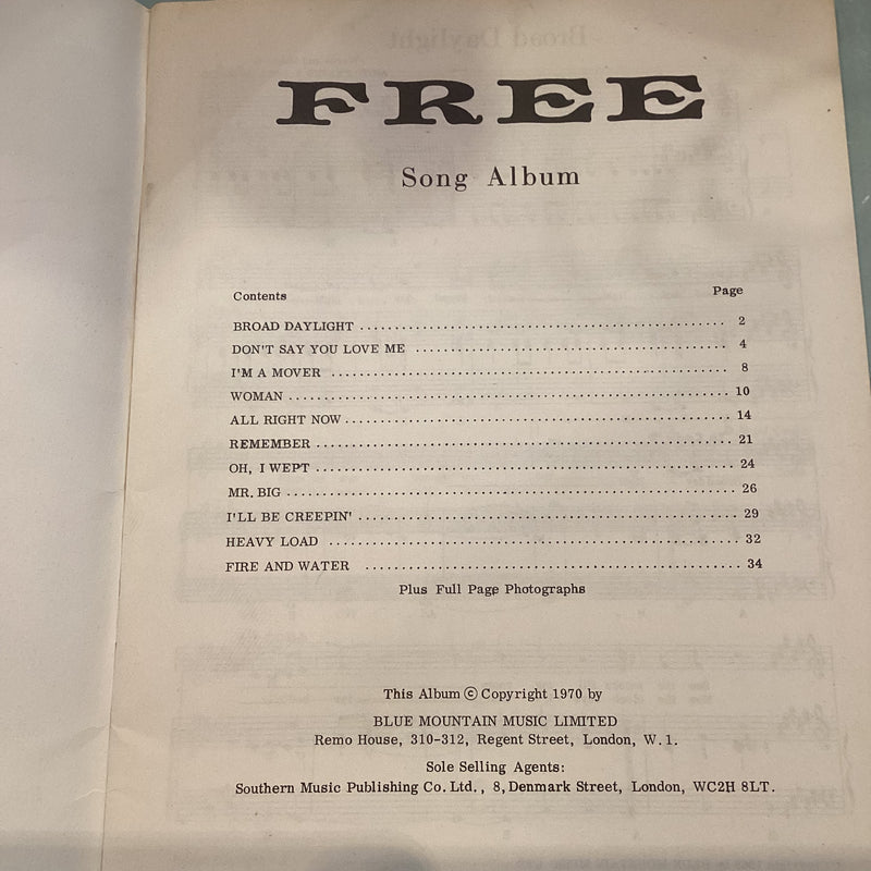 (Pre-Loved) Free - Free - Vintage Music. (Piano Vocal Guitar)