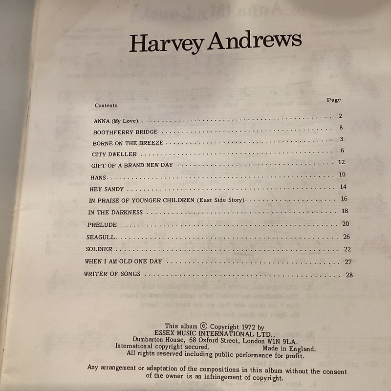 (Pre-Loved) Harvey Andrews Song Book With Melody, Chords and Lyrics