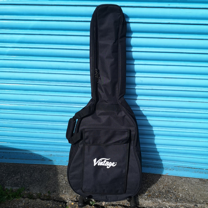 Vintage V300 Left Handed Solid Top Acoustic Folk Guitar Package (inc. gigbag, Strap, Tuner, Pics & Spare Strings)