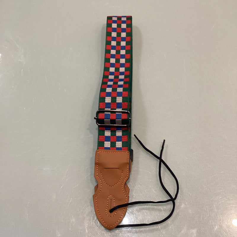 Bootsy Premium Woven Guitar Straps - Green White Red Blue Chequered