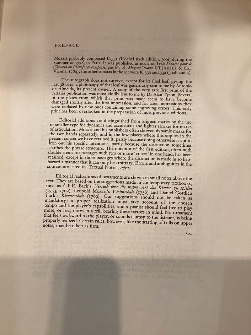 (Pre-Loved) Mozart Sonatas for Piano - Sonata in A K.331 - Edited by Stanley Sadie