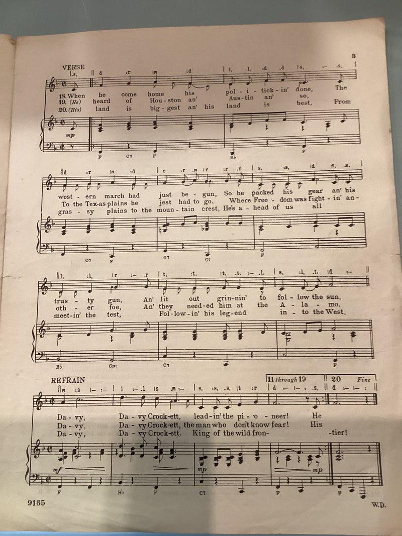 (Pre-Loved) The Ballad of Davy Crocket Single Sheet for Voice and Piano