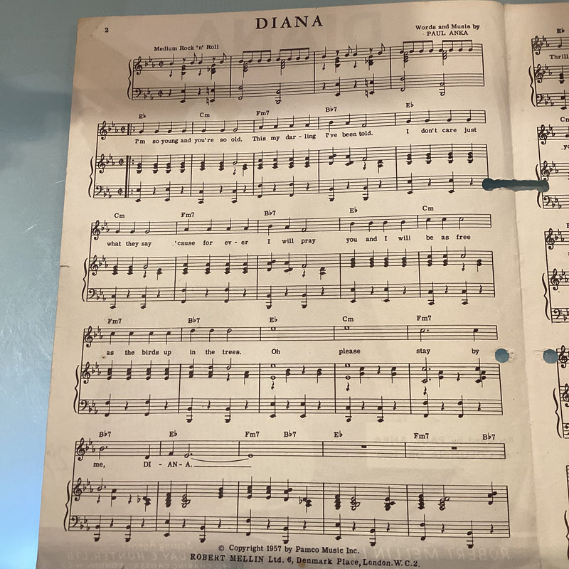 (Pre-Loved) Diana - Paul Anka Single Sheet for Voice and Piano