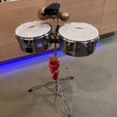 (Pre-Loved) Timbales 13" and 14" with Stand including 2 Temple Blocks (Wood Blocks), 7" Cowbell and Timbale Sticks (and holder)