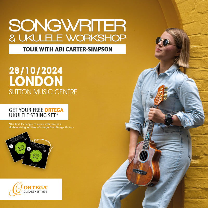 Ticket for Ortega Guitars Songwriter & Ukulele Workshop In-Store event with Abi Carter-Simpson. Monday October 28th 2024, 7pm (doors 6.30pm)