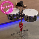 (Pre-Loved) Timbales 13" and 14" with Stand including 2 Temple Blocks (Wood Blocks), 7" Cowbell and Timbale Sticks (and holder)