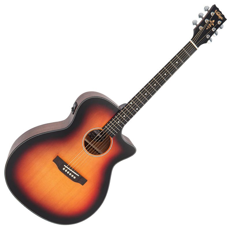 Vintage Stage Series Grand Auditorium Electro Acoustic Guitar with Cutaway in Sunburst