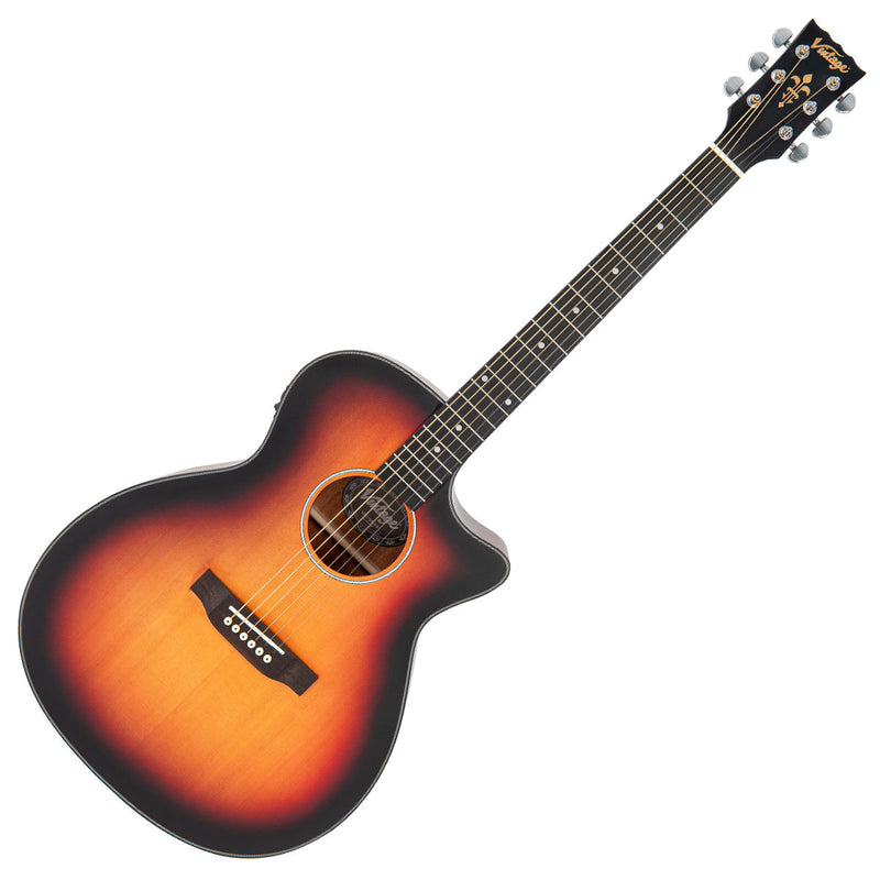 Vintage Stage Series Grand Auditorium Electro Acoustic Guitar with Cutaway in Sunburst