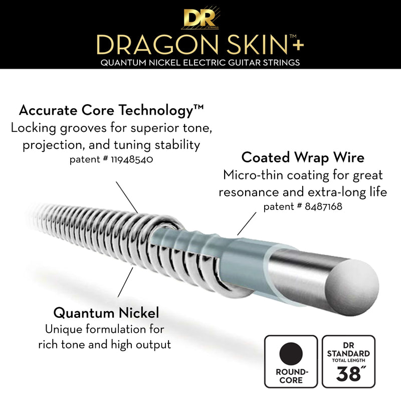 DR Strings Dragon Skin+ Quantum Nickel Electric Guitar Light Gauge 9-42 Set