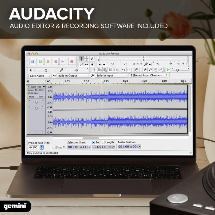 Gemini TT-1200 Professional Belt Drive Turntable with USB