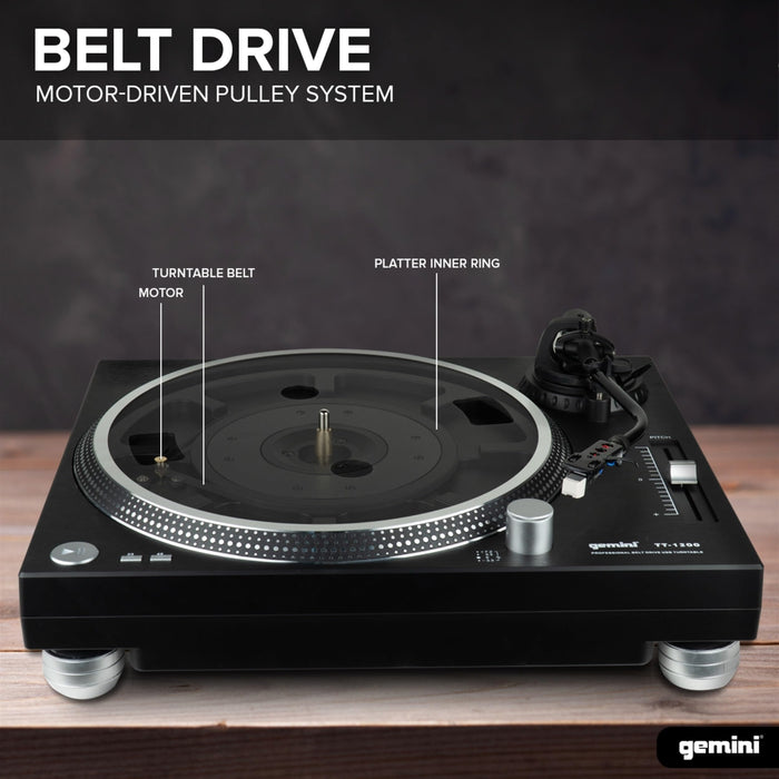 Gemini TT-1200 Professional Belt Drive Turntable with USB