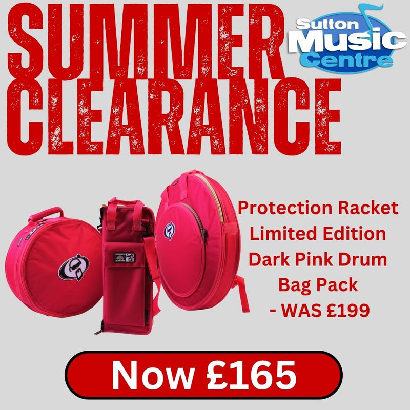 Protection Racket Limited Edition Dark Pink Drum Bag Pack (14''x5.5" Snare Bag, 22" Cymbal Bag with Backpack and Stick Bag)