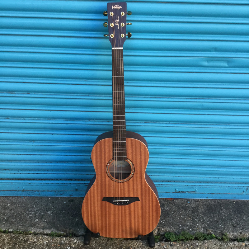 Vintage VE800MH Mahogany Series 'Parlour' Electro-Acoustic Guitar Satin Mahogany