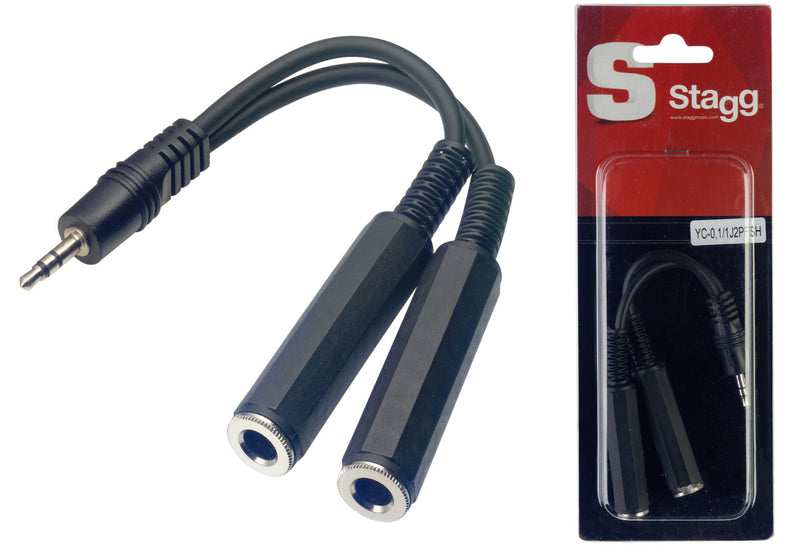 Stagg S Series 1 x Stereo Mini Jack to 2 x 6.3mm Jack Sockets