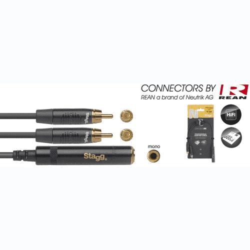 Stagg Y Cable 2 x Male RCA to Female 6.3mm Socket